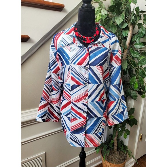 Alfred Dunner Women Multicolor Rayon Collared Long Sleeve Buttons Down Shirt 24W - Picture 12 of 12